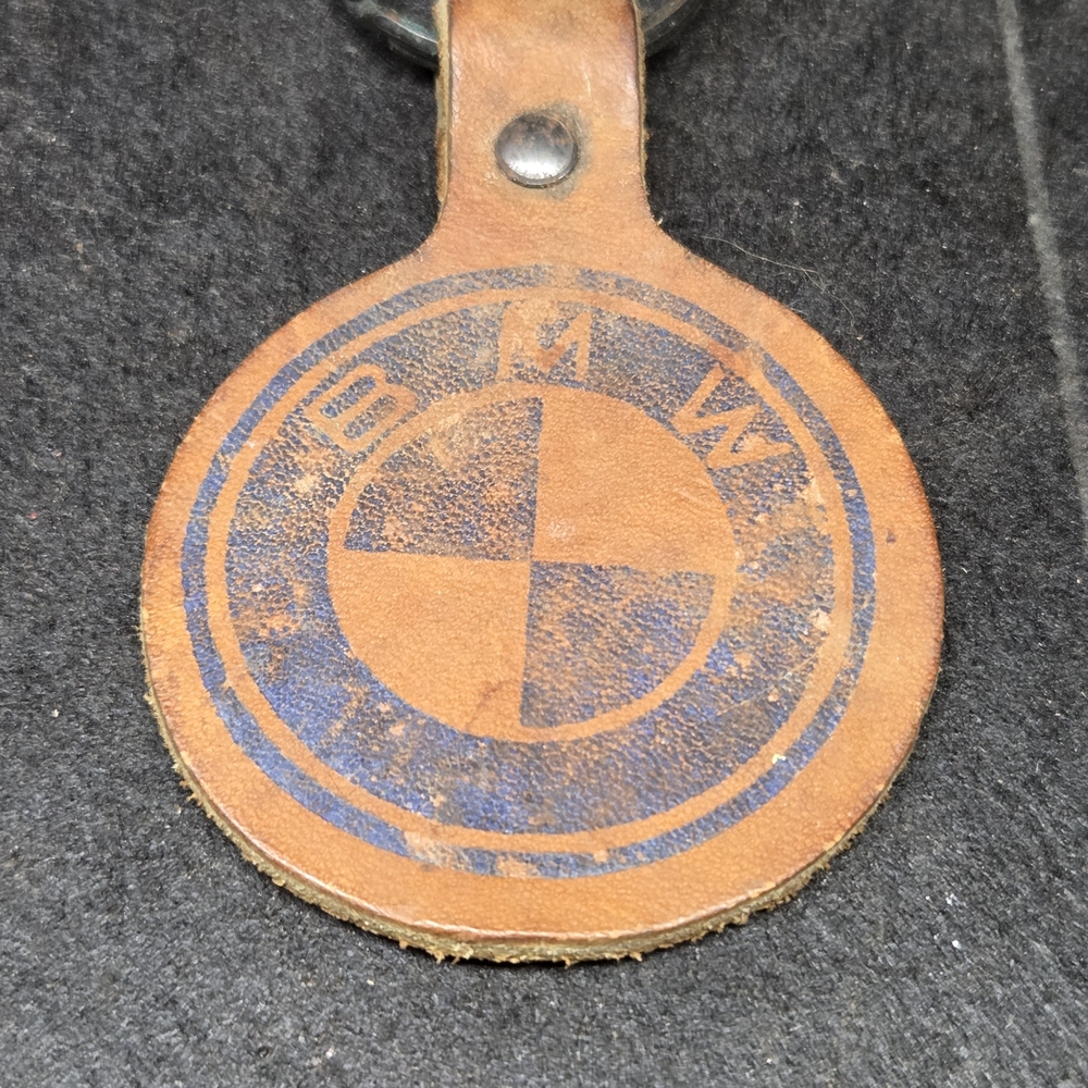 Vintage BMW Leather Keychain Fob Brown Embossed Logo Automobile Dealer Promo